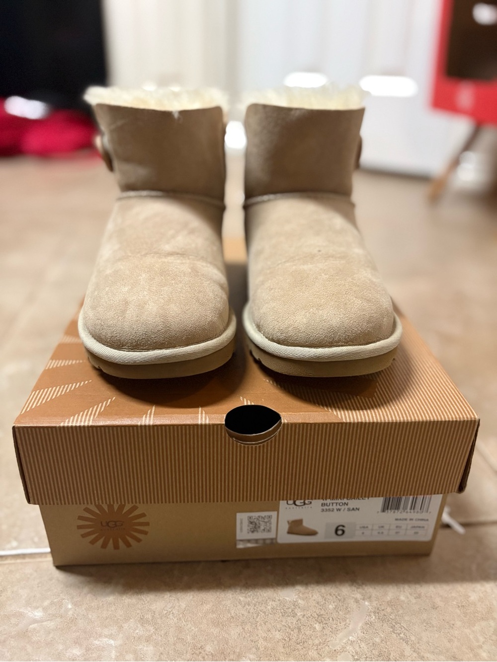 UGG Australia Women’s Mini Bailey Button Boots - Sand - Size 6 (EUC with Box)